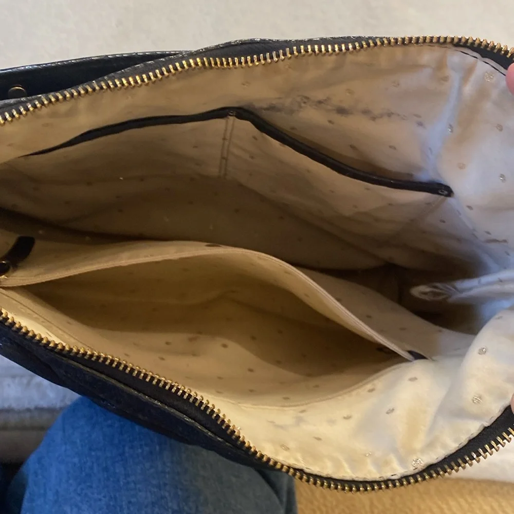 Kate Spade Gold Coast Serena black sparkly patent leather quilted hobo bag